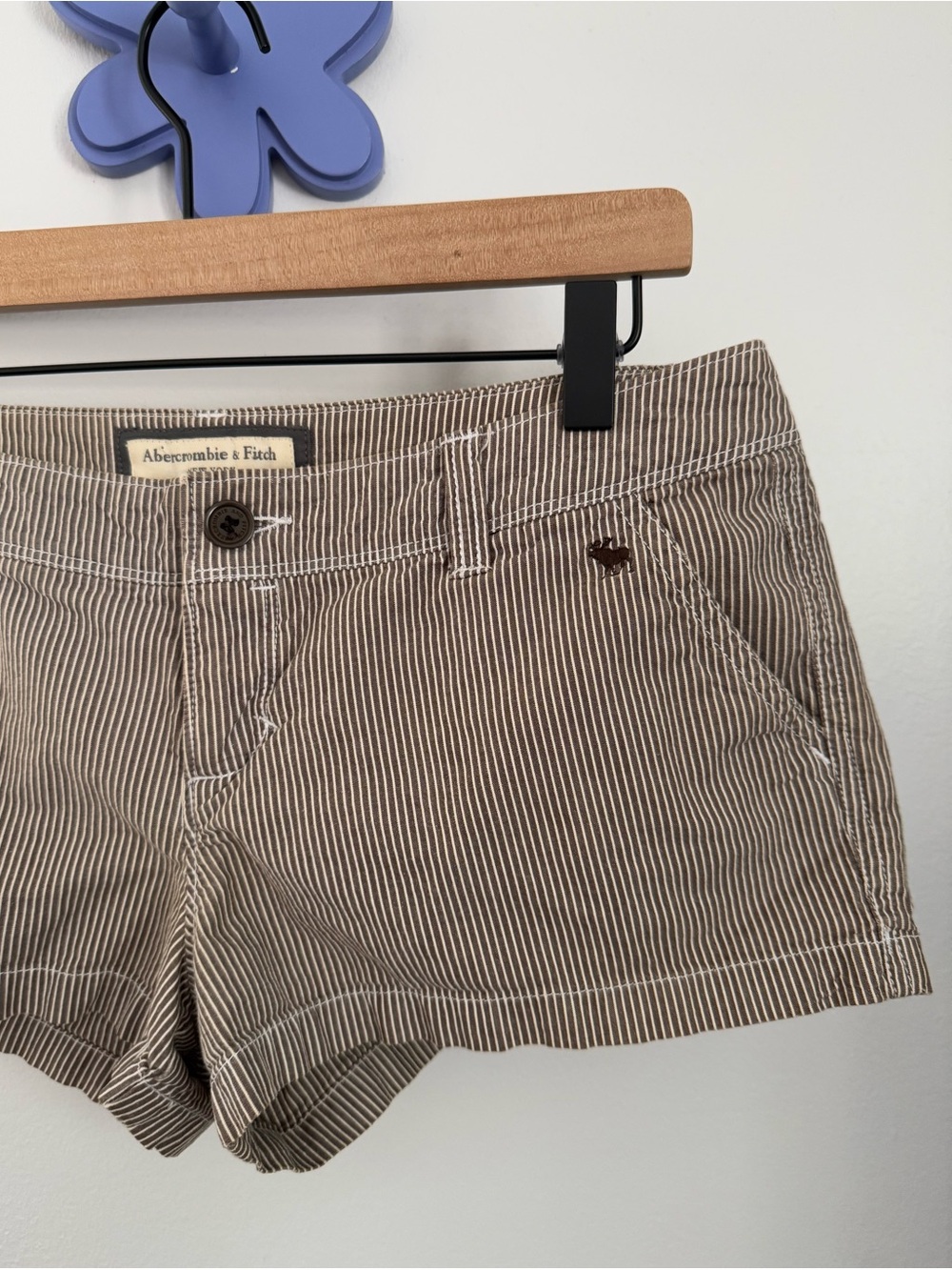 Abercrombie & Fitch 4 Y2K Low Rise Shorty Shorts 2000s Brown Stripe Office